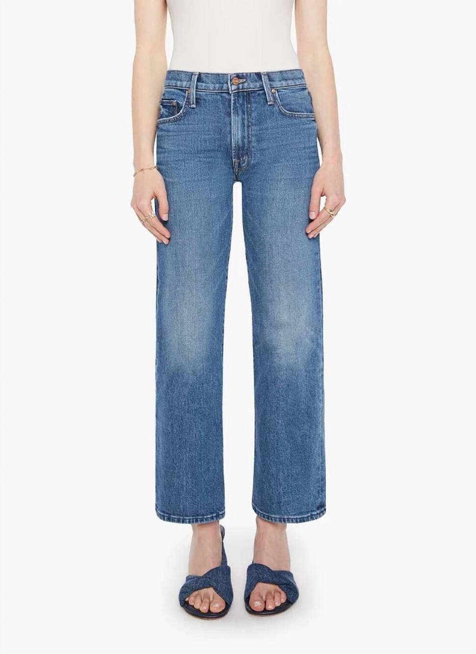 NEW MOTHER mid rise rambler zip ankle jeans in tambourine man